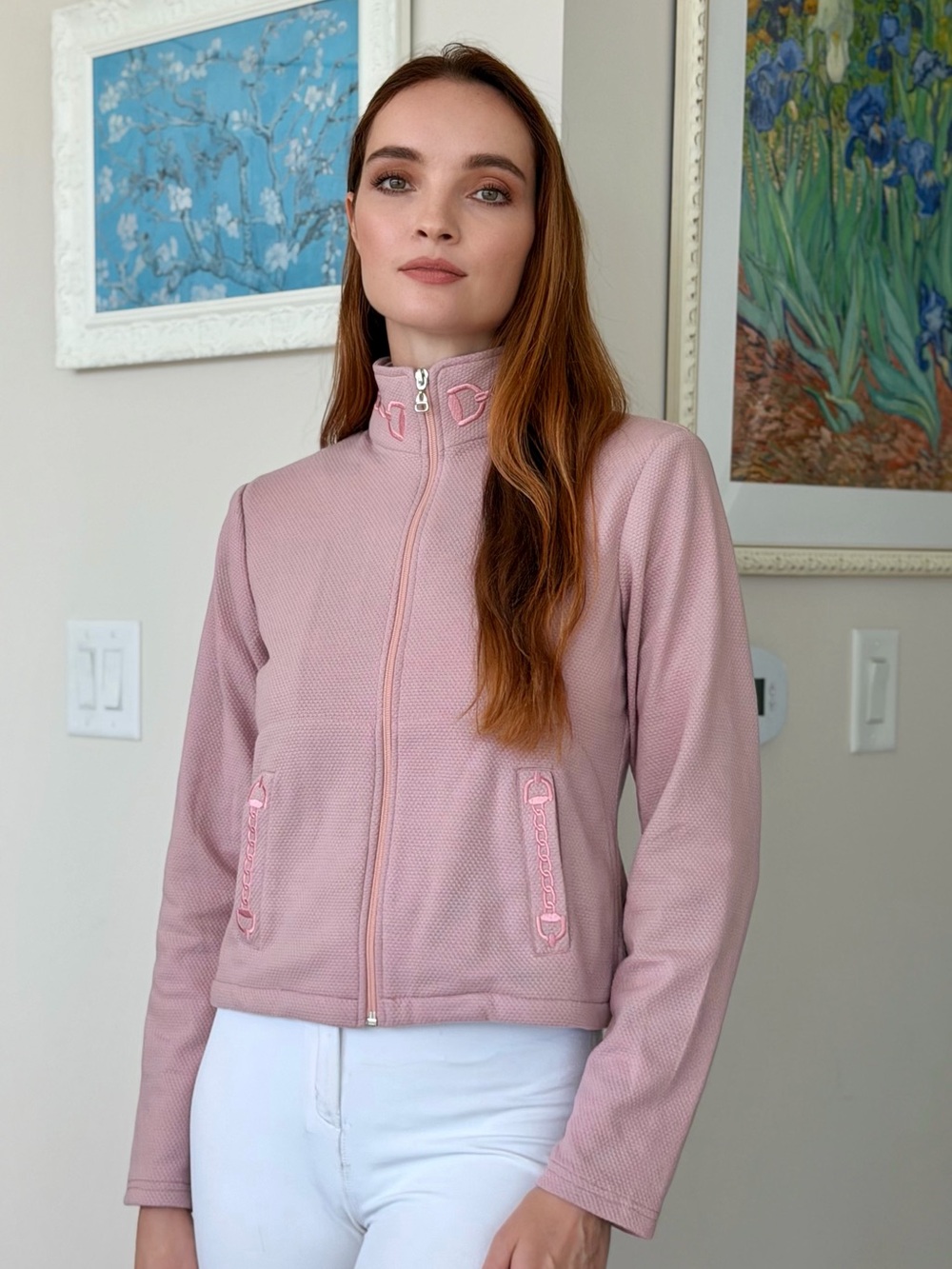 Women's luxury equestrian bit inspired Pink Zip-Front Lightweight Jacket